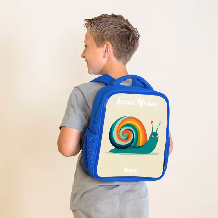 Kinderrugzak met naam - Blauw - Slak - Regenboog - Kleurrijk — 3