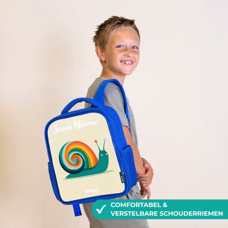 Kinderrugzak met naam - Blauw - Slak - Regenboog - Kleurrijk — 4
