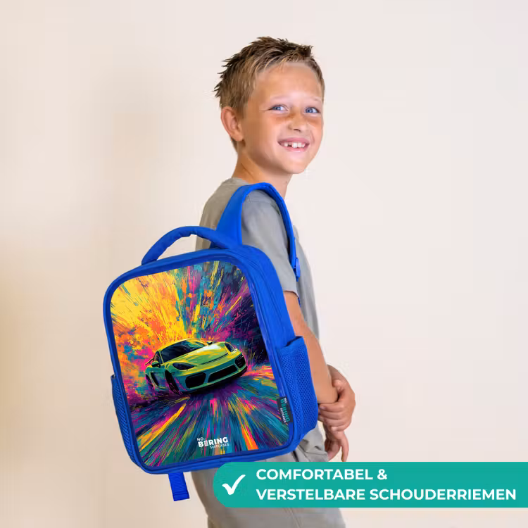 Kinderrugzak - Blauw - Sportwagen - Explosie - Kleurrijk - Verfstrepen — 4
