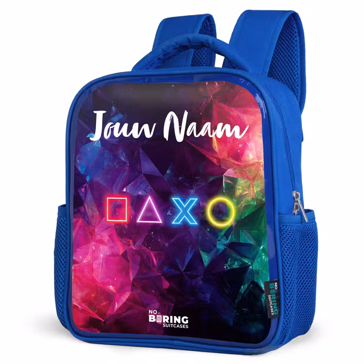 Kinderrugzak met naam - Blauw - Symbolen - Game - Kleurrijk — 7