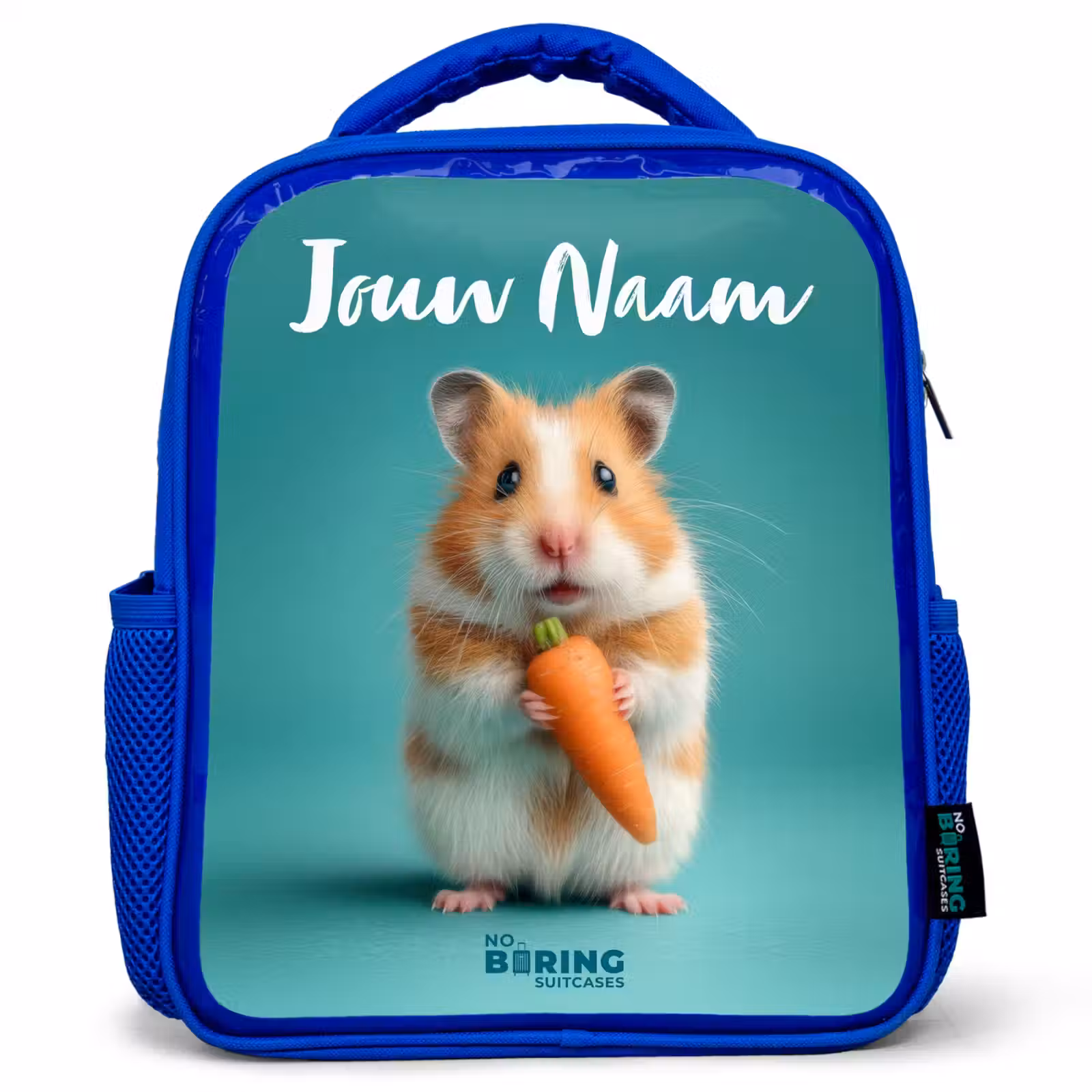 Kinderrugzak met naam - Blauw - Hamster - Wortel - Dier — 1