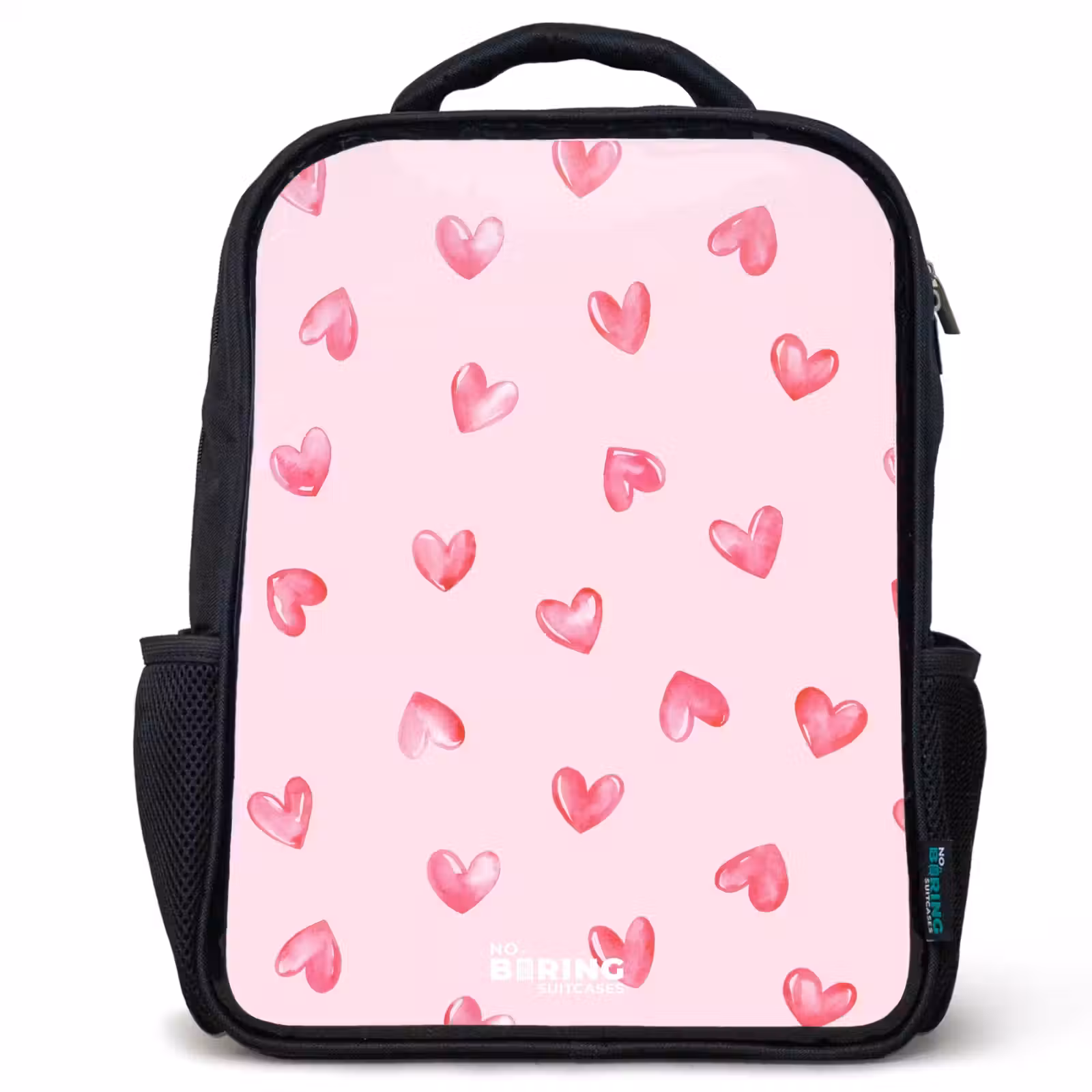 Kinderrugzak met naam - Zwart - Roze hartjes — 1