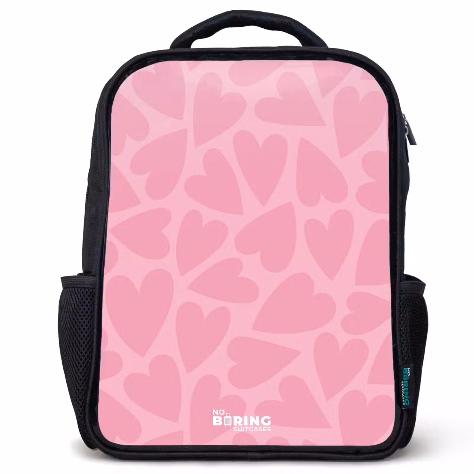 Kinderrugzak met naam - Zwart - Roze hartjes patroon — 1