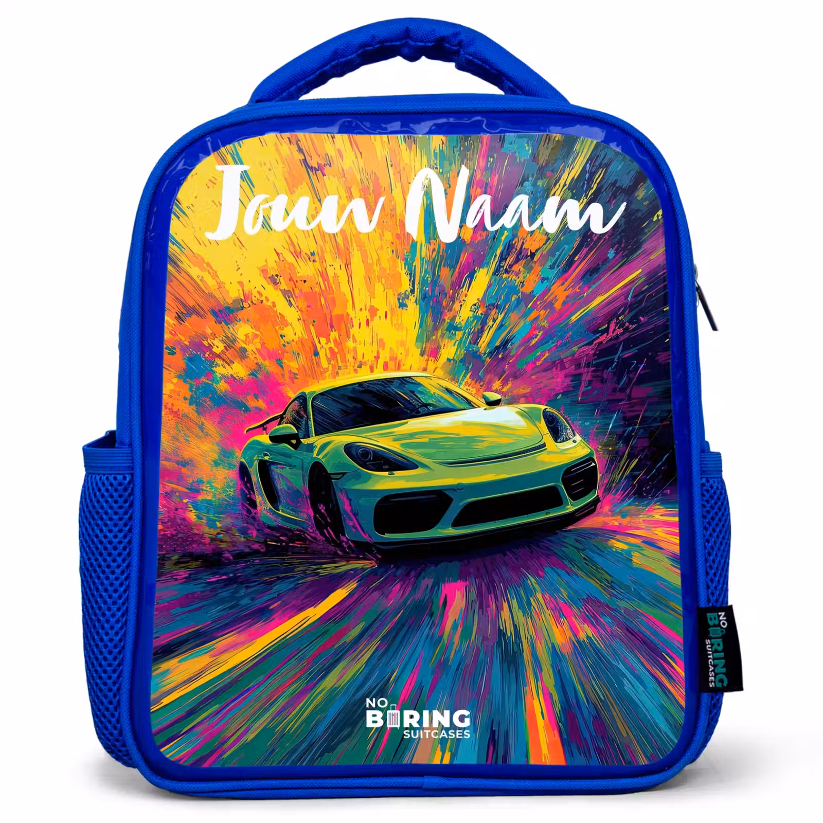 Kinderrugzak met naam - Blauw - Sportauto - Groen - Verfstrepen - Kleuren β 1