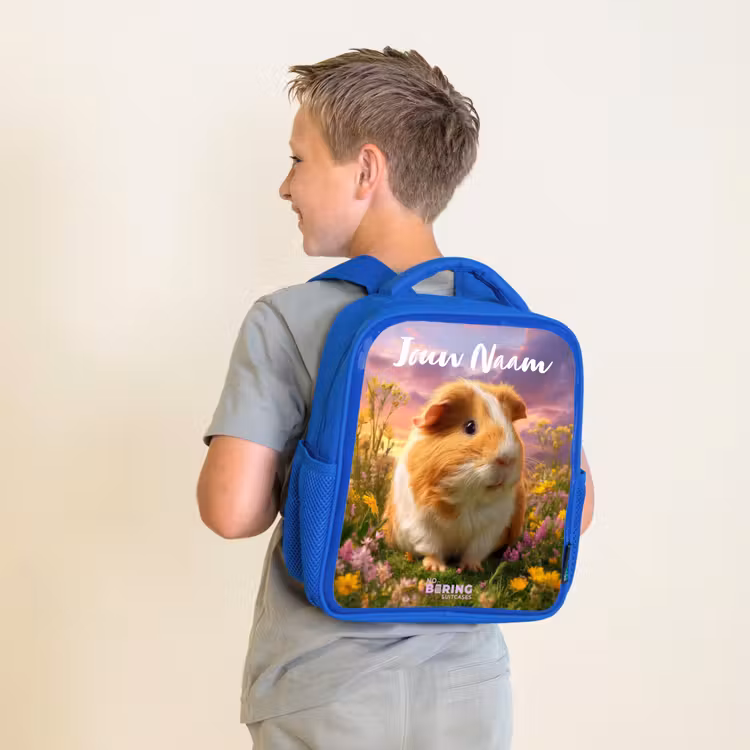 Kinderrugzak met naam - Blauw - Cavia - Natuur - Dier — 3