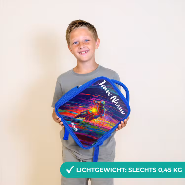 Kinderrugzak met naam - Blauw - Crossmotor - Neonkleuren - Lijnen - Helm — 2