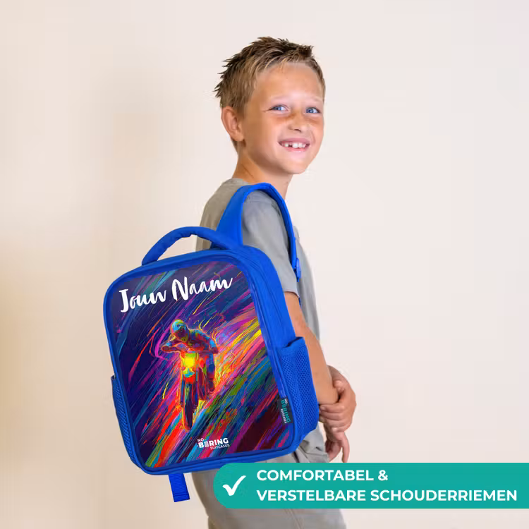 Kinderrugzak met naam - Blauw - Crossmotor - Neonkleuren - Lijnen - Helm — 4