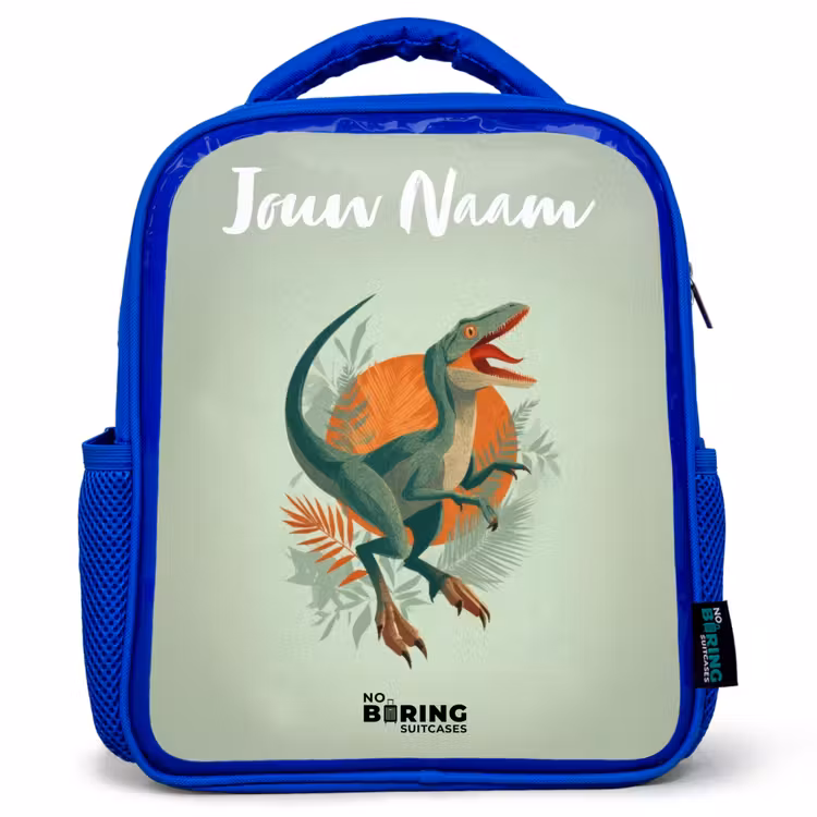 Kinderrugzak met naam - Blauw - Dier - Dino - Natuur — 1