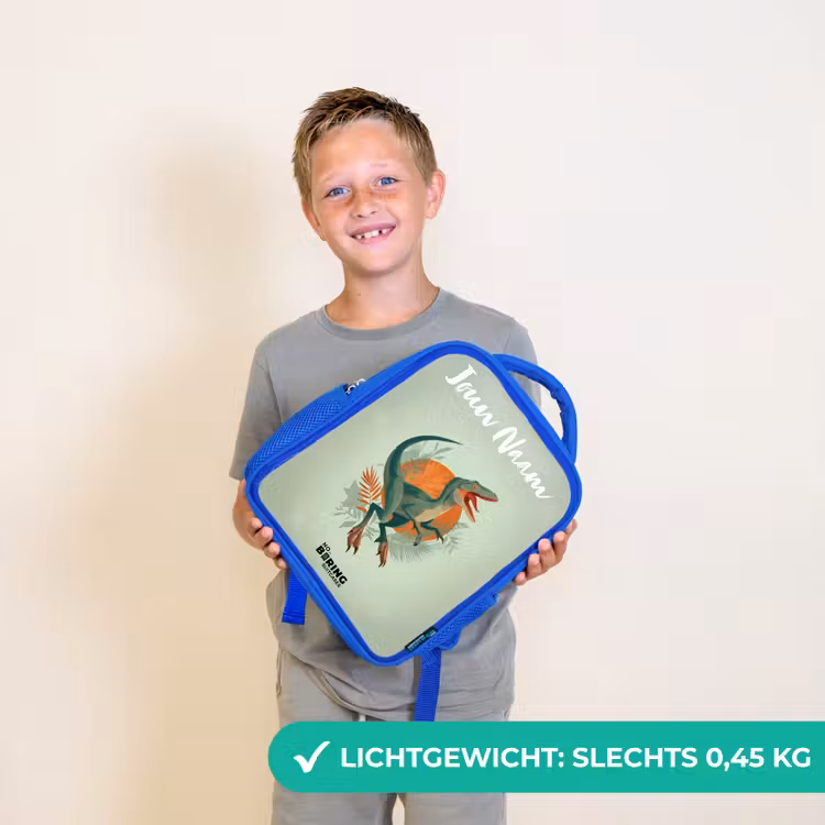 Kinderrugzak met naam - Blauw - Dier - Dino - Natuur — 2