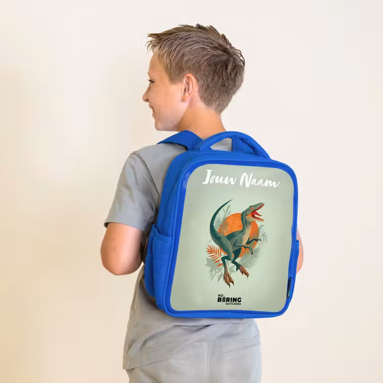 Kinderrugzak met naam - Blauw - Dier - Dino - Natuur — 3