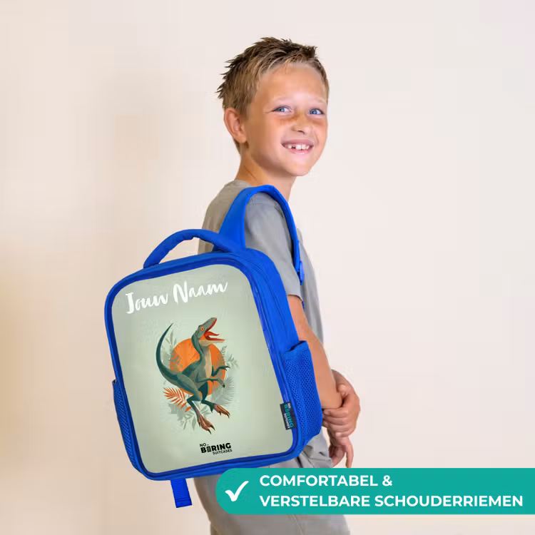 Kinderrugzak met naam - Blauw - Dier - Dino - Natuur — 4