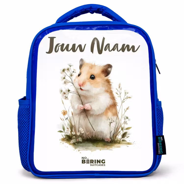 Kinderrugzak met naam - Blauw - Dier - Natuur - Hamster — 1
