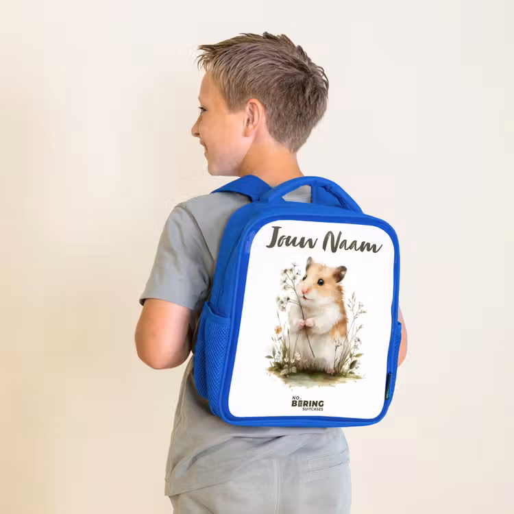 Kinderrugzak met naam - Blauw - Dier - Natuur - Hamster — 3