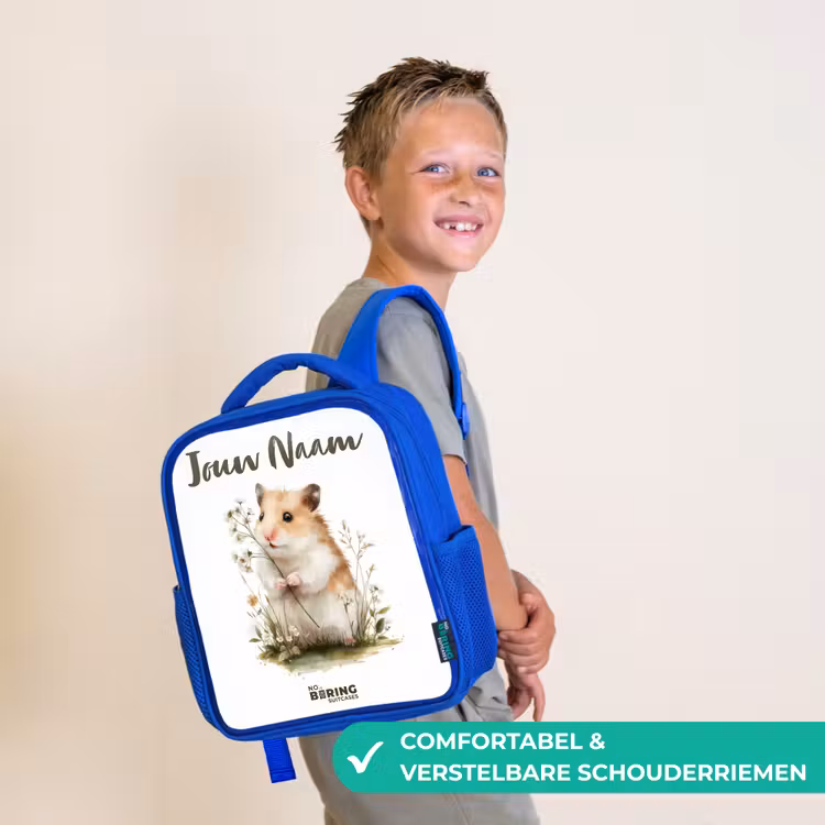 Kinderrugzak met naam - Blauw - Dier - Natuur - Hamster — 4