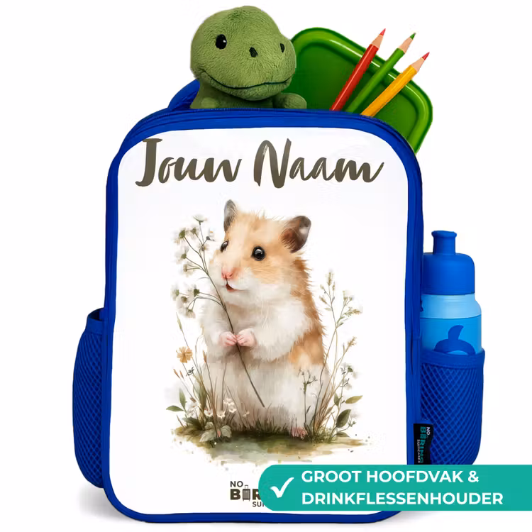 Kinderrugzak met naam - Blauw - Dier - Natuur - Hamster — 6
