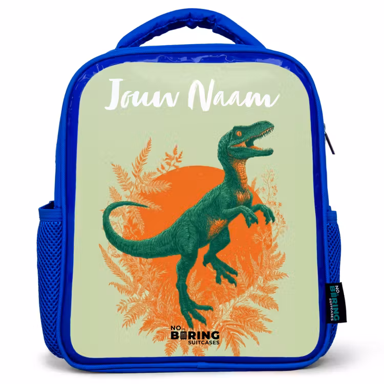 Kinderrugzak met naam - Blauw - Dino - Natuur - Groen — 1