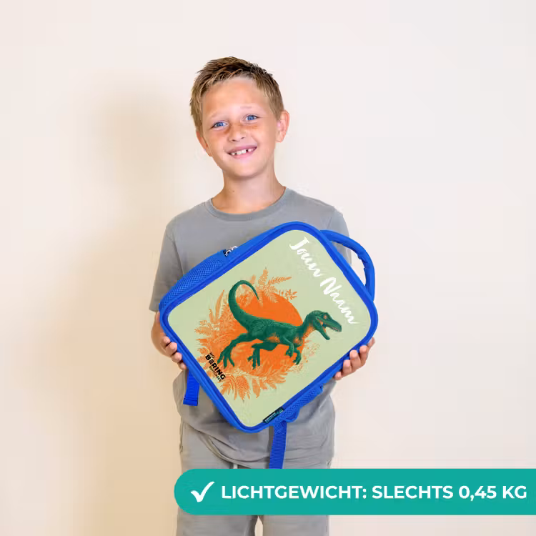 Kinderrugzak met naam - Blauw - Dino - Natuur - Groen — 2