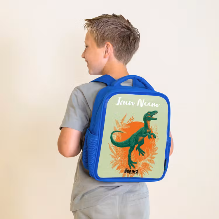 Kinderrugzak met naam - Blauw - Dino - Natuur - Groen — 3