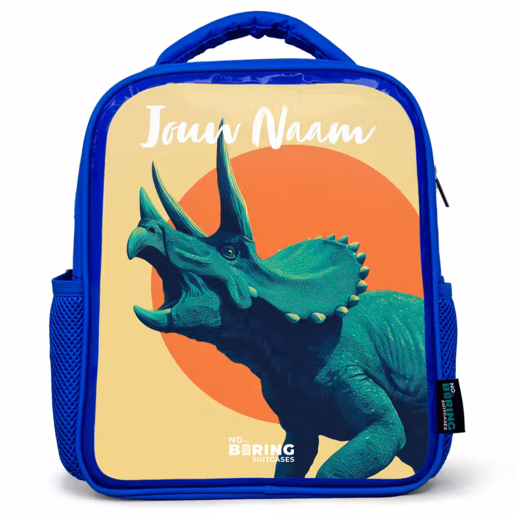 Kinderrugzak met naam - Blauw - Dino - Triceratops - Dier — 1