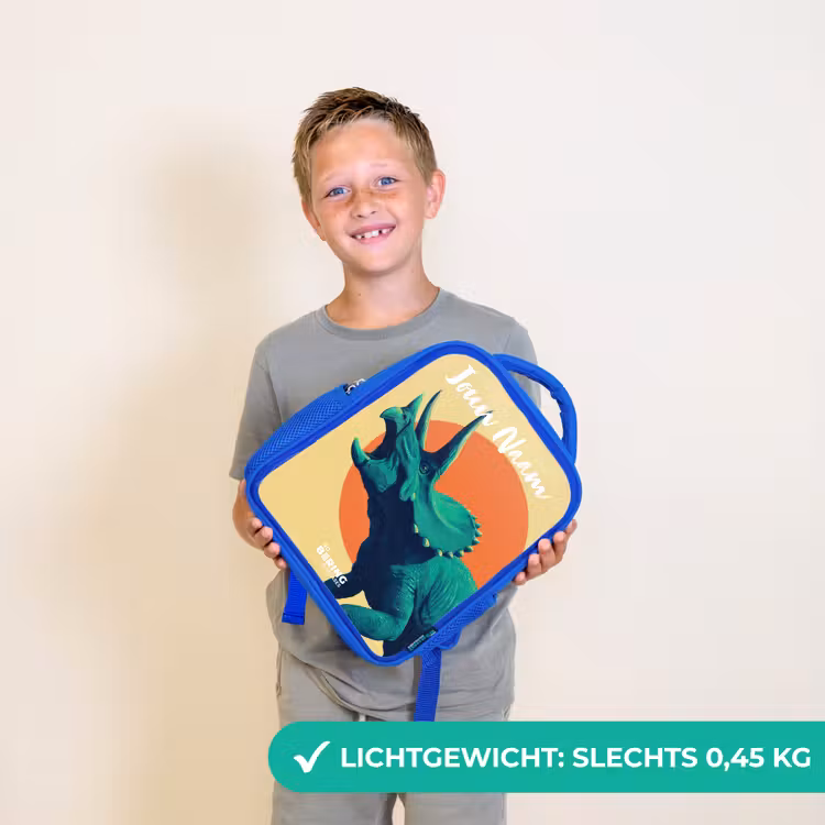 Kinderrugzak met naam - Blauw - Dino - Triceratops - Dier — 2
