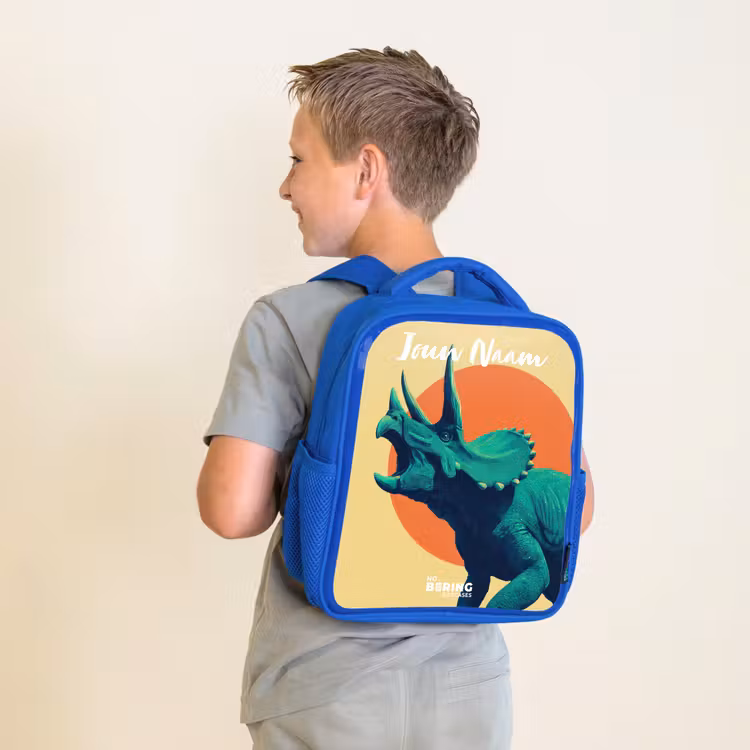 Kinderrugzak met naam - Blauw - Dino - Triceratops - Dier — 3