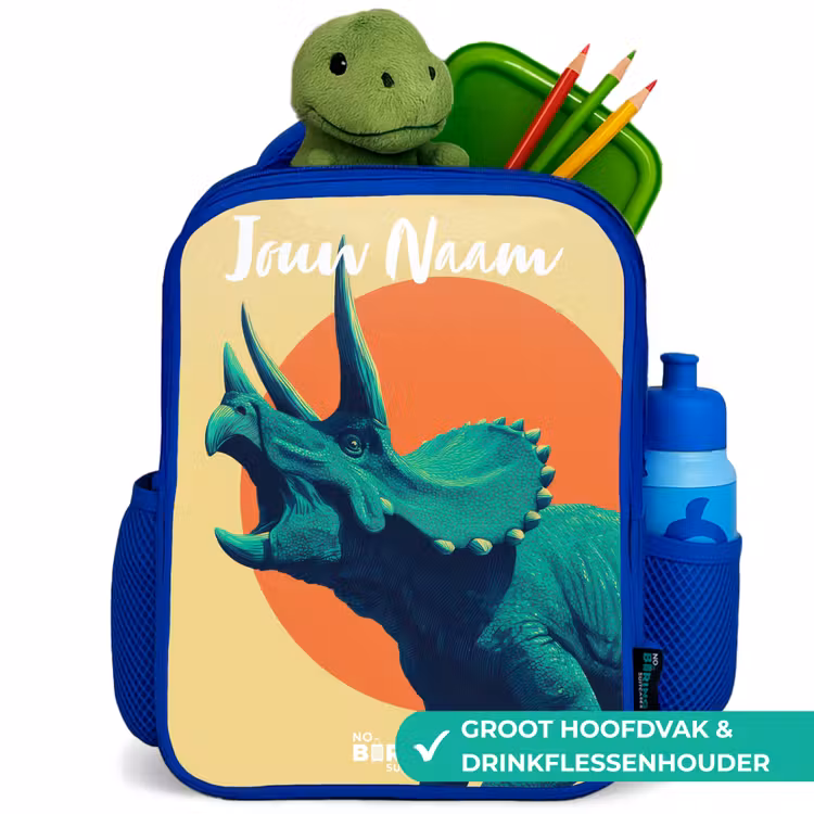 Kinderrugzak met naam - Blauw - Dino - Triceratops - Dier — 6