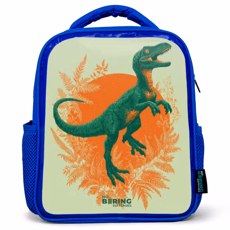 Kinderrugzak - Blauw - Groene dino tussen varens — 1