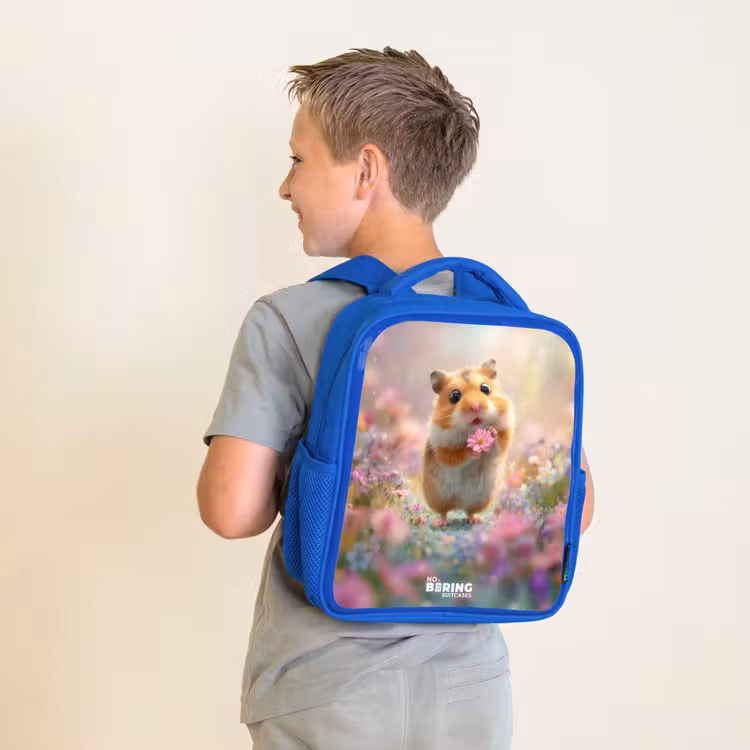 Kinderrugzak - Blauw - Hamster - Bloem - Natuur - Dier — 3