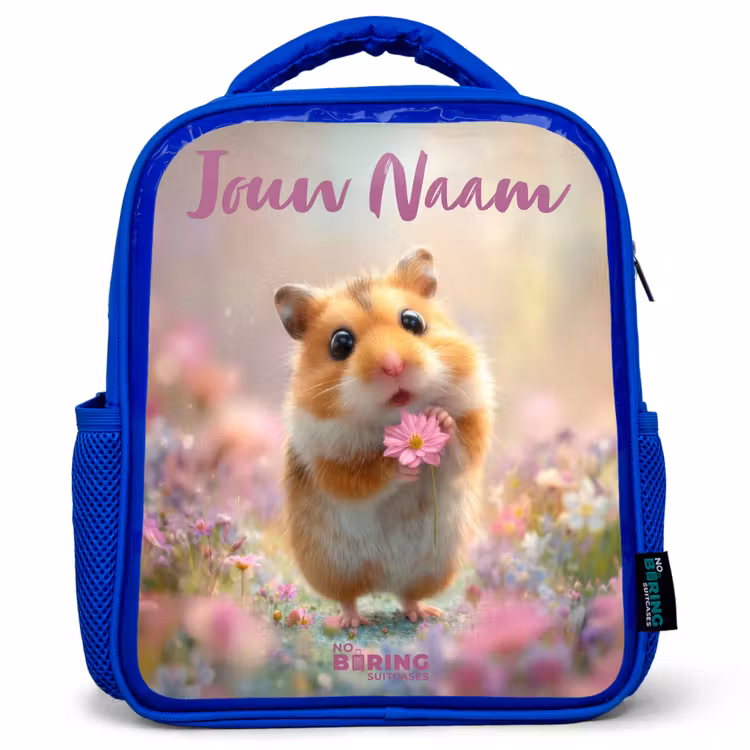 Kinderrugzak met naam - Blauw - Hamster - Bloem - Natuur - Dier β 1