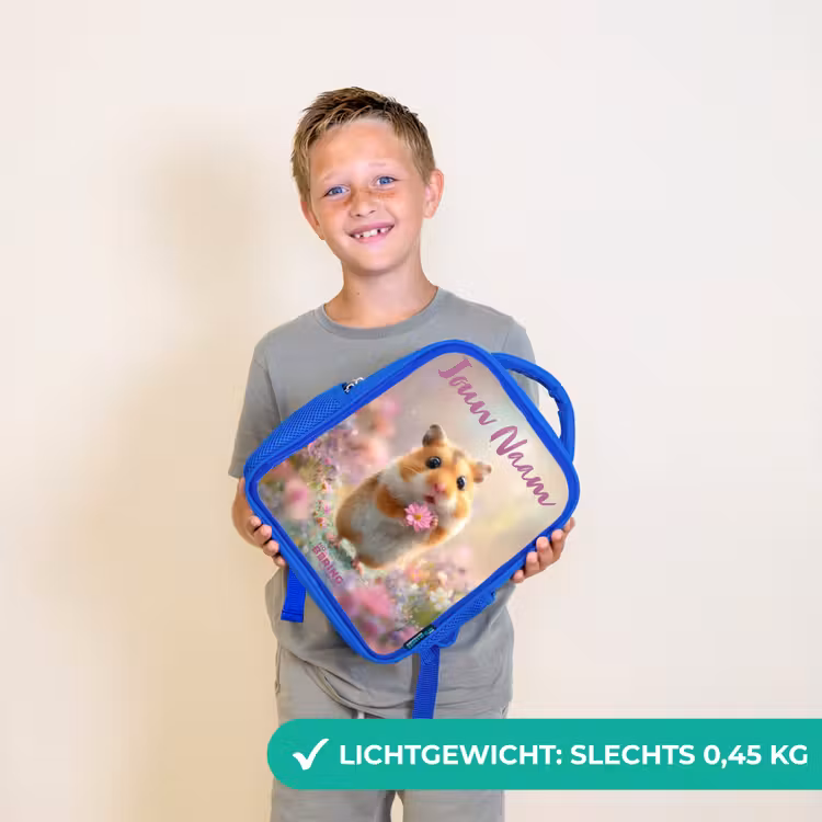 Kinderrugzak met naam - Blauw - Hamster - Bloem - Natuur - Dier β 2