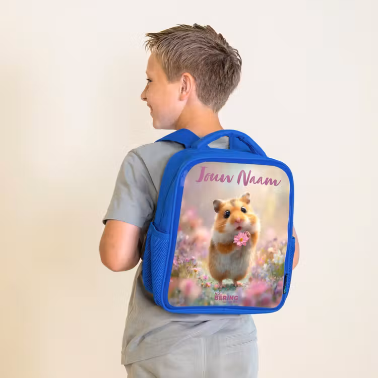Kinderrugzak met naam - Blauw - Hamster - Bloem - Natuur - Dier β 3