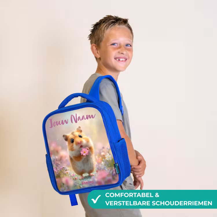 Kinderrugzak met naam - Blauw - Hamster - Bloem - Natuur - Dier β 4