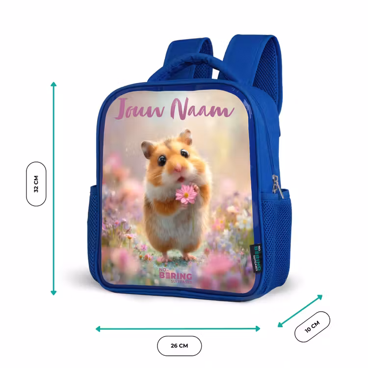 Kinderrugzak met naam - Blauw - Hamster - Bloem - Natuur - Dier β 5