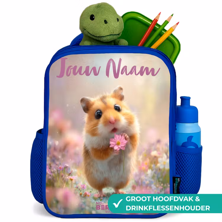 Kinderrugzak met naam - Blauw - Hamster - Bloem - Natuur - Dier β 6