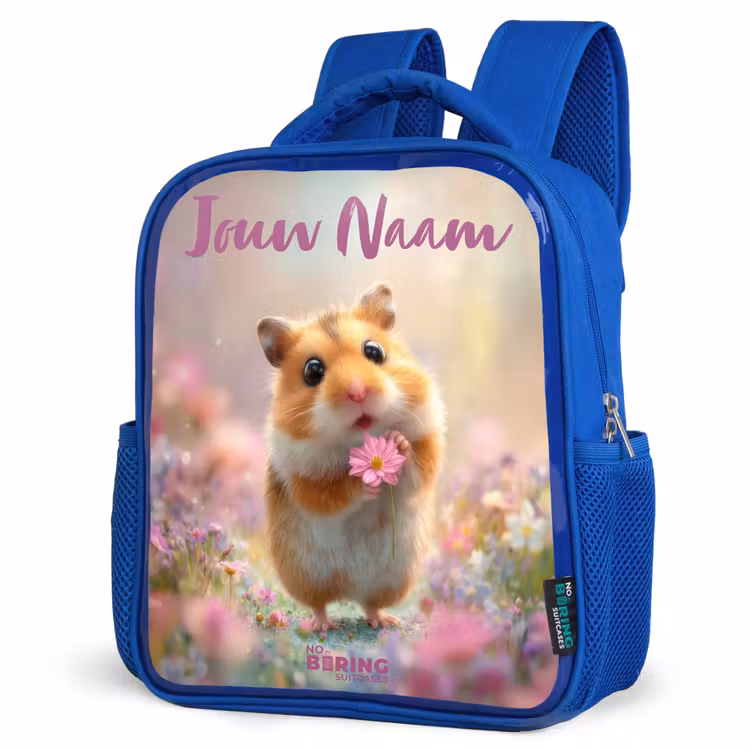 Kinderrugzak met naam - Blauw - Hamster - Bloem - Natuur - Dier β 7
