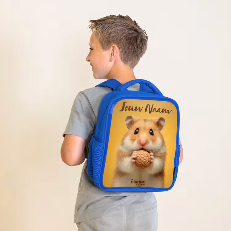 Kinderrugzak met naam - Blauw - Hamster - Walnoot - Dier — 3