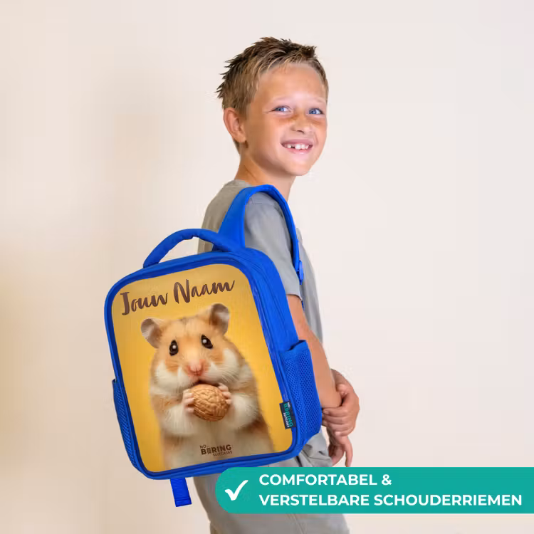 Kinderrugzak met naam - Blauw - Hamster - Walnoot - Dier — 4