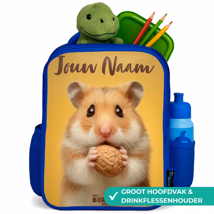 Kinderrugzak met naam - Blauw - Hamster - Walnoot - Dier — 6