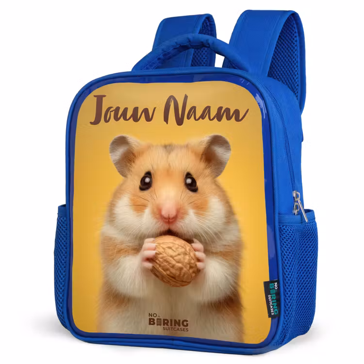 Kinderrugzak met naam - Blauw - Hamster - Walnoot - Dier — 7