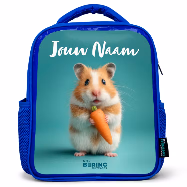 Kinderrugzak met naam - Blauw - Hamster - Wortel - Dier — 1
