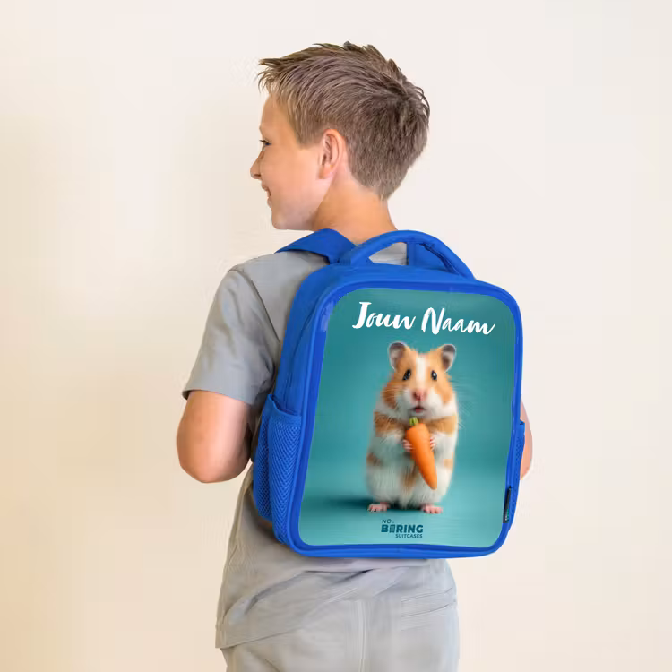 Kinderrugzak met naam - Blauw - Hamster - Wortel - Dier — 3