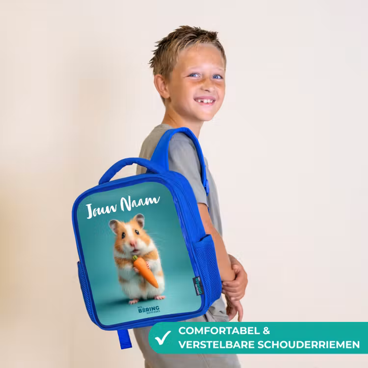 Kinderrugzak met naam - Blauw - Hamster - Wortel - Dier — 4