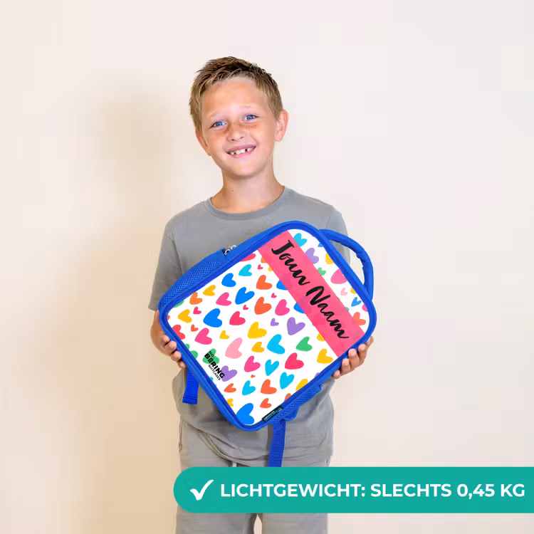 Kinderrugzak met naam - Blauw - Hartjes - Kleurrijk - Patroon β 2