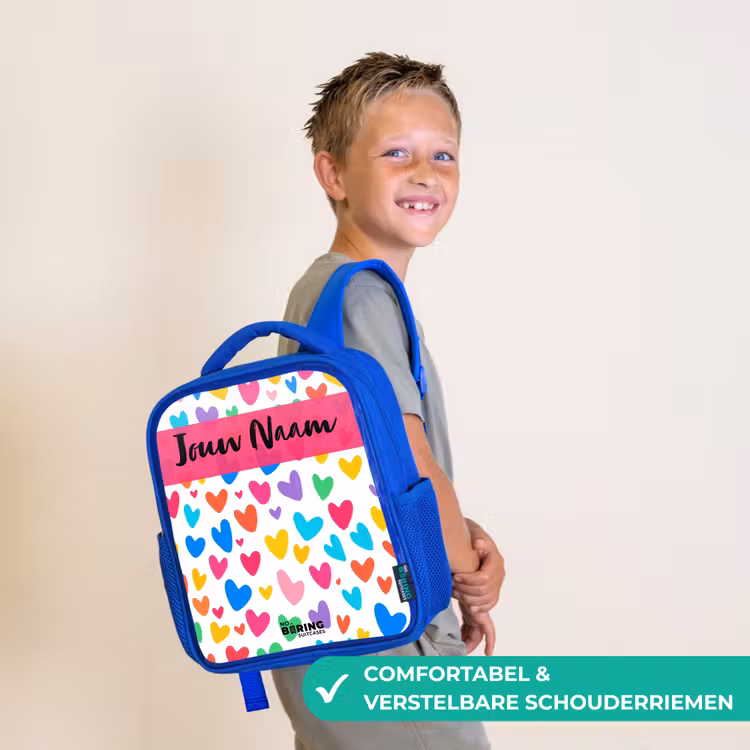 Kinderrugzak met naam - Blauw - Hartjes - Kleurrijk - Patroon β 4