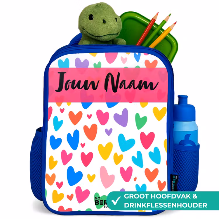 Kinderrugzak met naam - Blauw - Hartjes - Kleurrijk - Patroon β 6