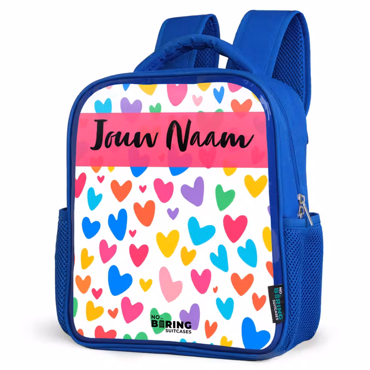 Kinderrugzak met naam - Blauw - Hartjes - Kleurrijk - Patroon β 7