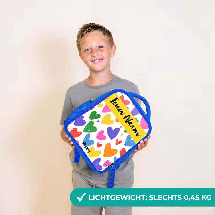 Kinderrugzak met naam - Blauw - Hartjes - Patroon - Kleurrijk — 2