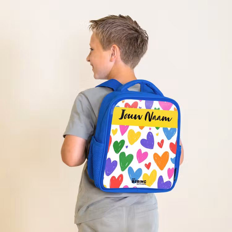 Kinderrugzak met naam - Blauw - Hartjes - Patroon - Kleurrijk — 3