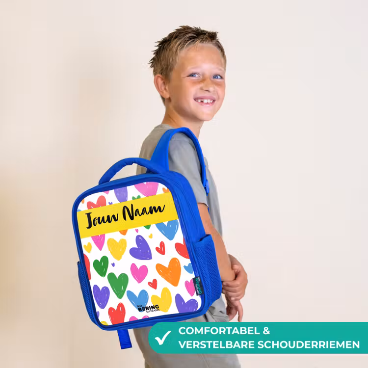 Kinderrugzak met naam - Blauw - Hartjes - Patroon - Kleurrijk — 4