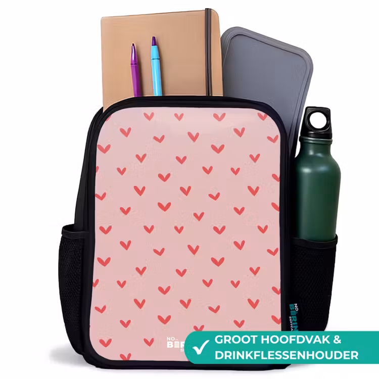 Kinderrugzak met naam - Zwart - Hartjespatroon met roze kleuren — 4
